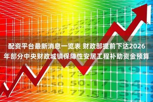 配资平台最新消息一览表 财政部提前下达2026年部分中央财政城镇保障性安居工程补助资金预算