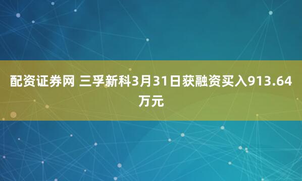 配资证券网 三孚新科3月31日获融资买入913.64万元